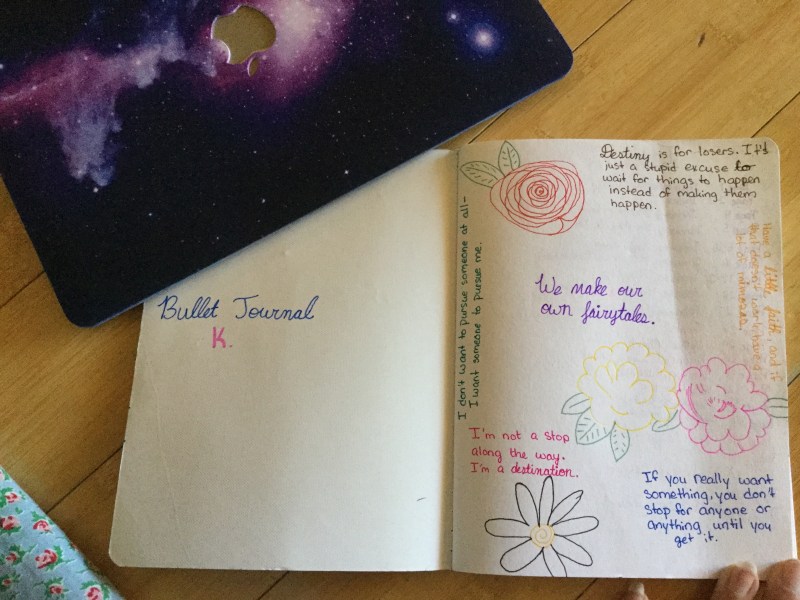 The first page of my bullet journal, full of inspirational quotes.