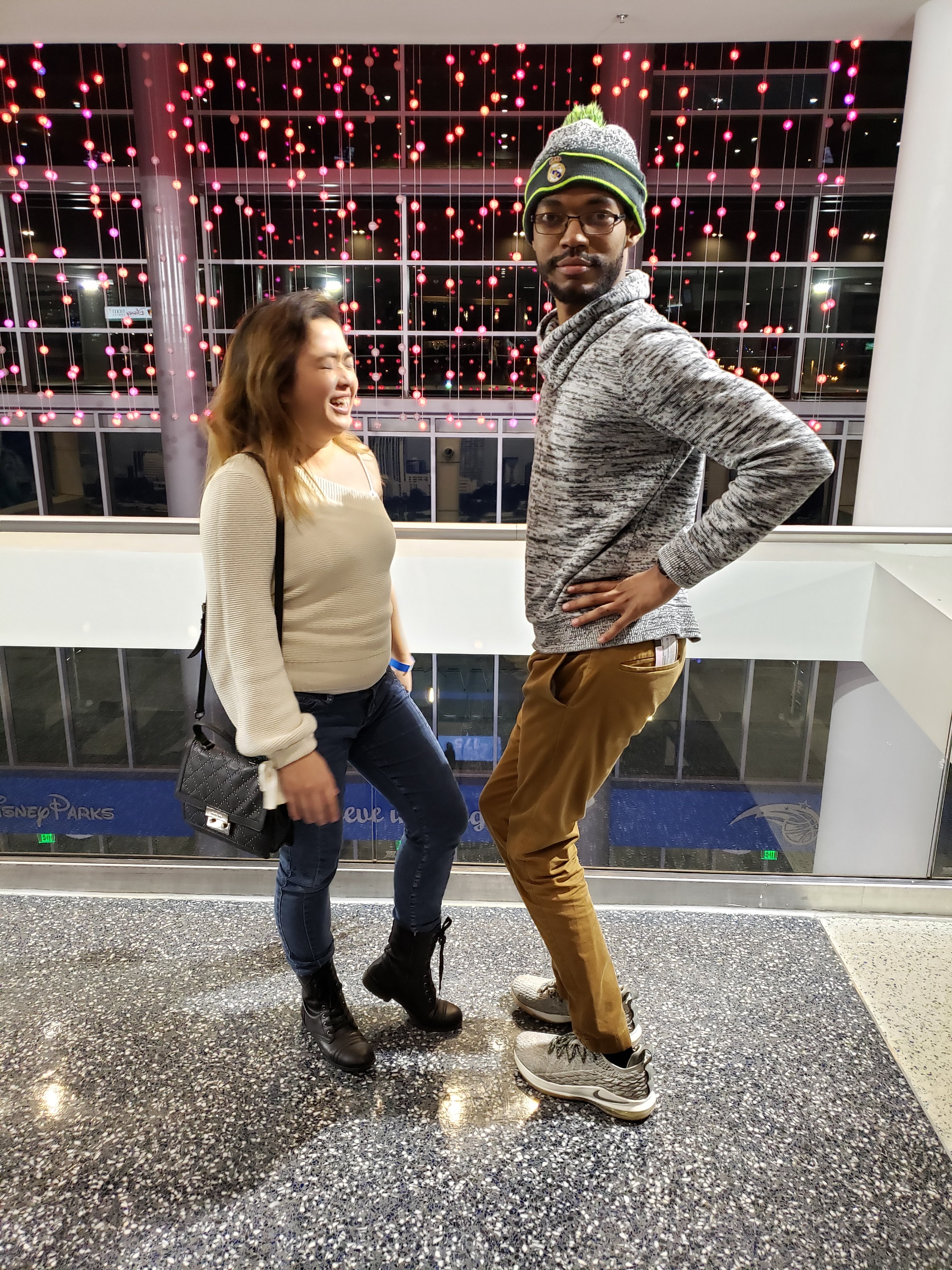 A photo from a hockey game where my boyfriend was being silly. I think it captures my laughing face perfectly.