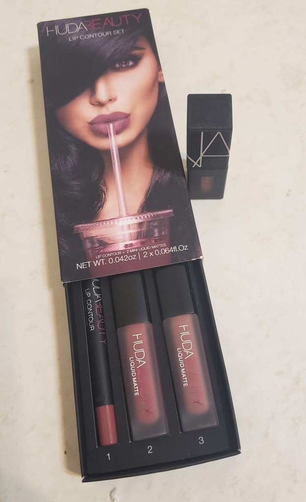 Pictured: Huda Beauty Lip Kit in Trphy Wife and Muse and NARS Lip Pigment in American Woman.