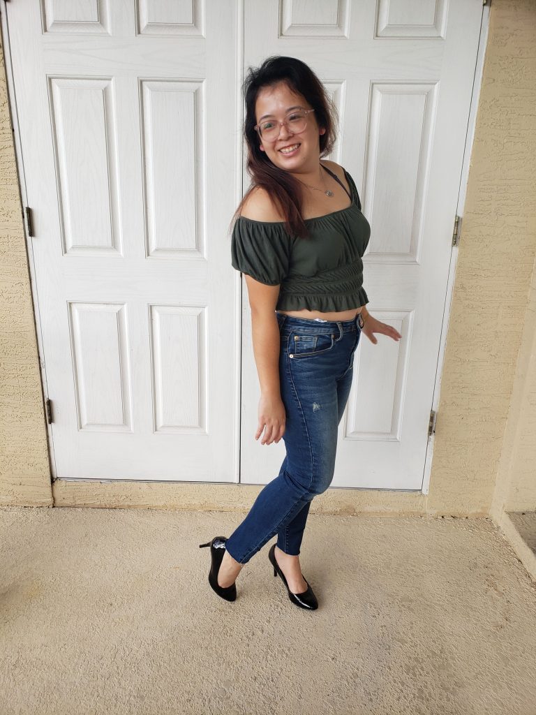 The aforementioned olive green top, which I discovered in my first box of Short Story Box, a fashion subscription service for people who are short like me. If you're interested in testing it out, be sure to use my referral link: https://shortstorybox.com/referral/KristiDao so that we could both maybe benefit.