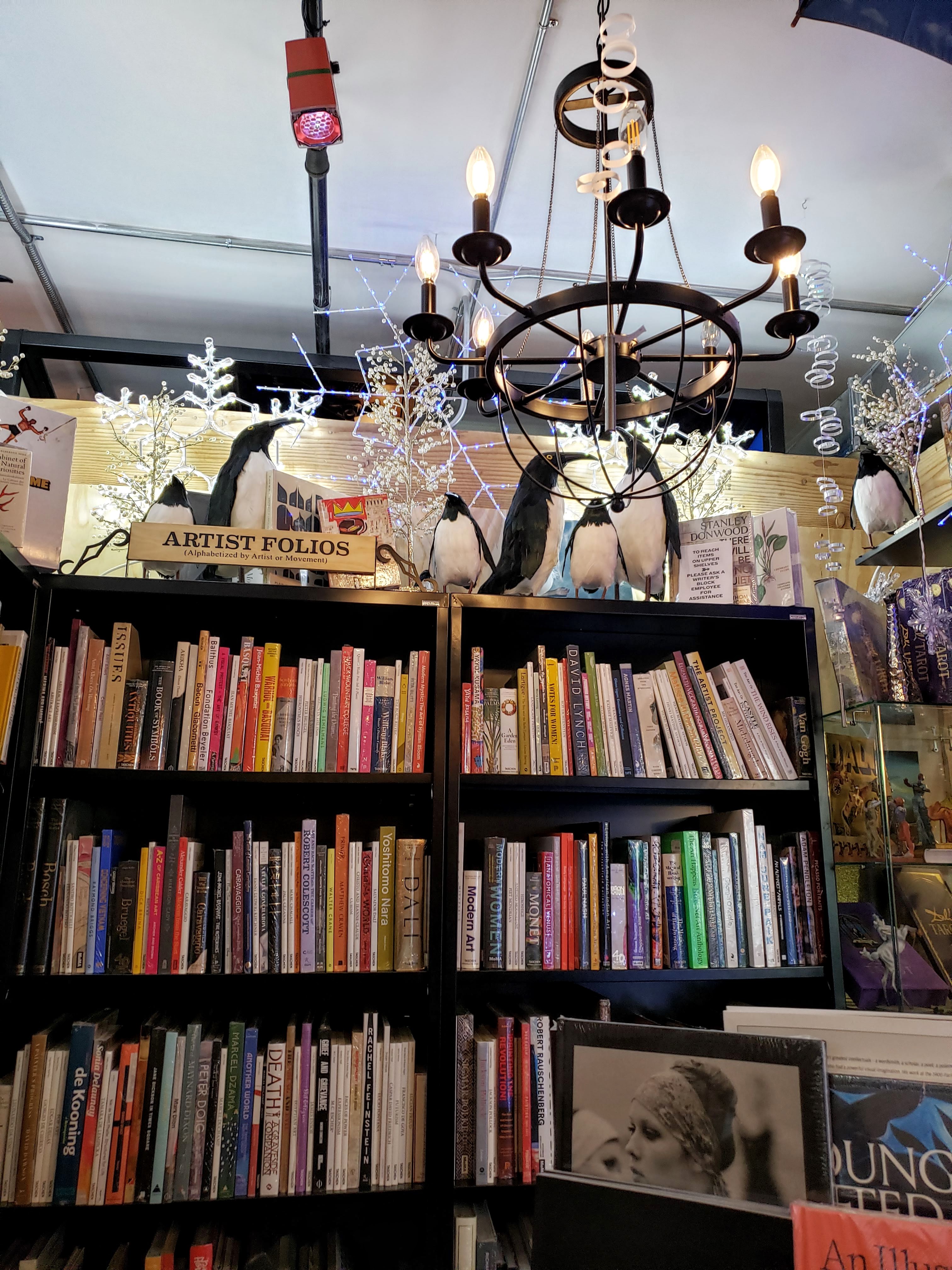 This penguin corner is just one of many of the eclectic corners you'll find at The Writer's Block bookstore in Las Vegas.