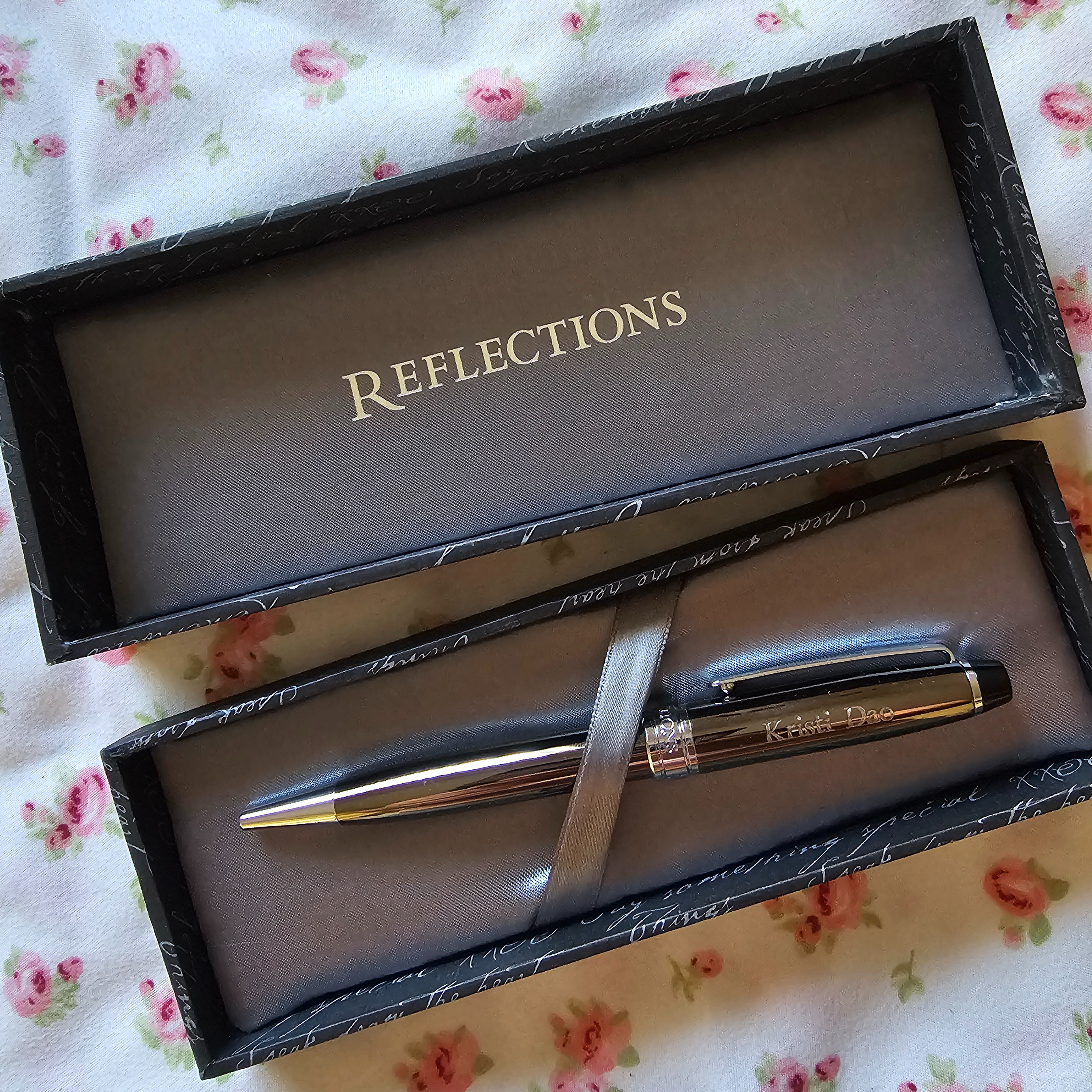 A long time ago, there was a store called Reflections, where you could go in and order the custom gifts that I mentioned here. Since I can't find them anymore, I am assuming that they went out of business, which is really sad, because that means that I am unable to refill the ink in this pen anymore.