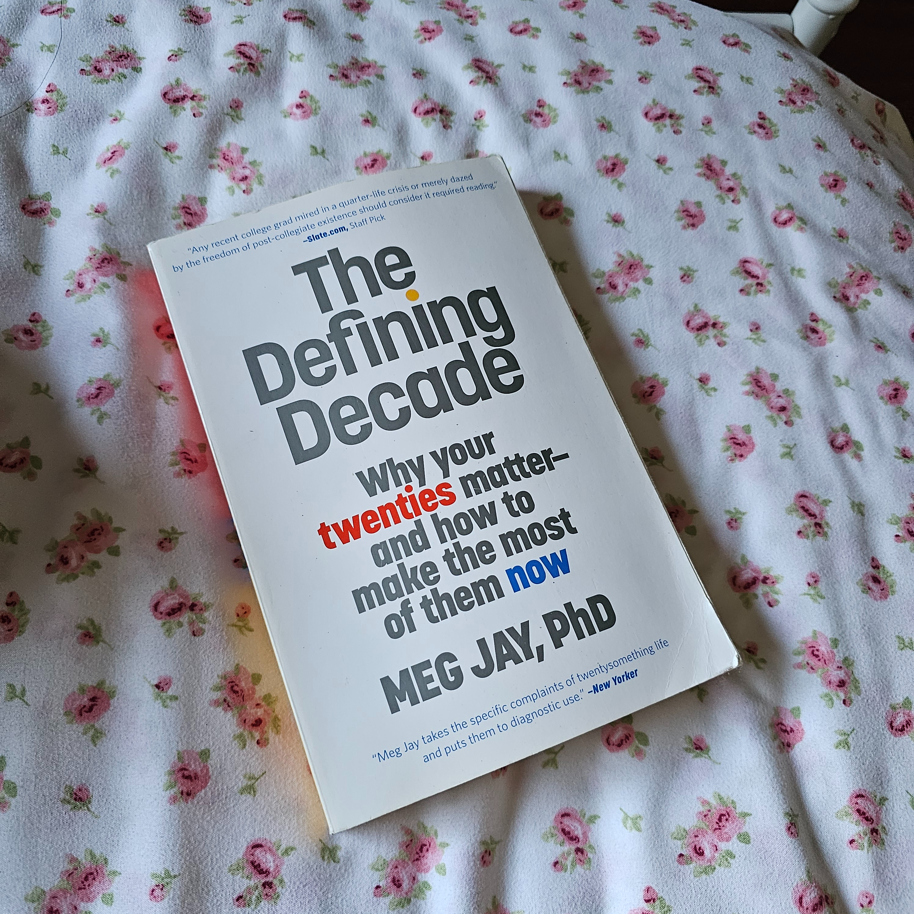 This is my copy of The Defining Decade by Meg Jay, the only book that I have listed here that I can show you because my copy of The Restart Road Map was never returned to me, and my Dale Carnegie book is a digital copy.