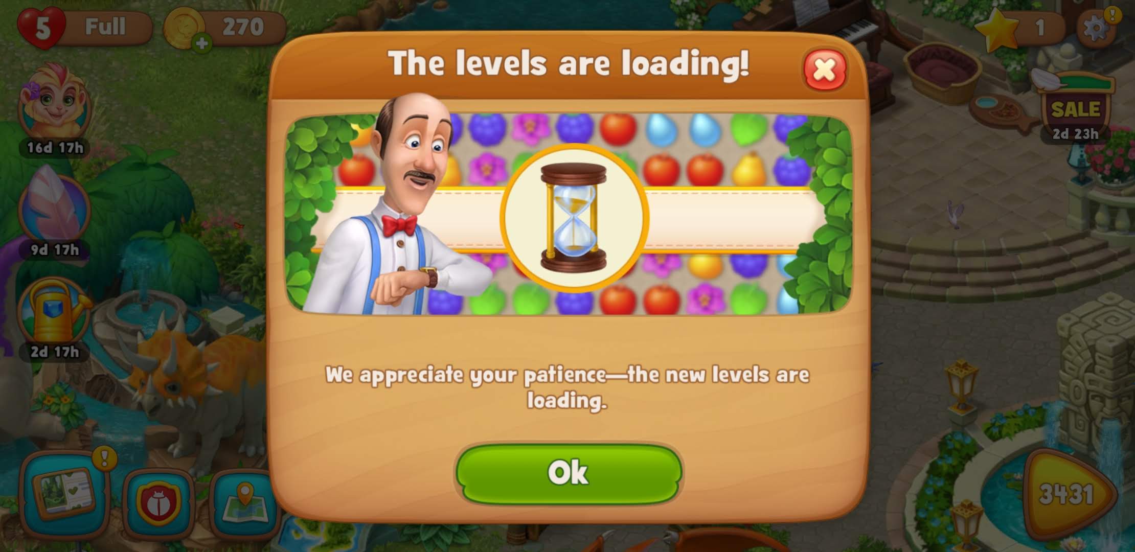 Gardenscapes Screenshot saying that the levels are loading!