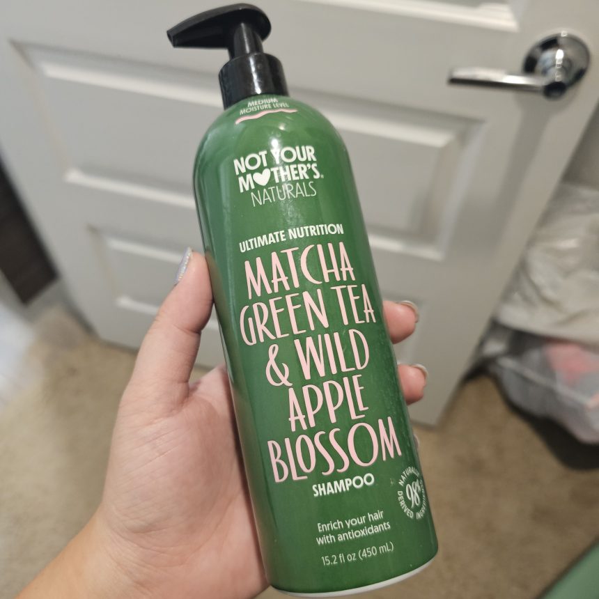 My empty bottle of Not Your Mother's Natural Matcha Green Tea and Wild Apple Blossom Shampoo