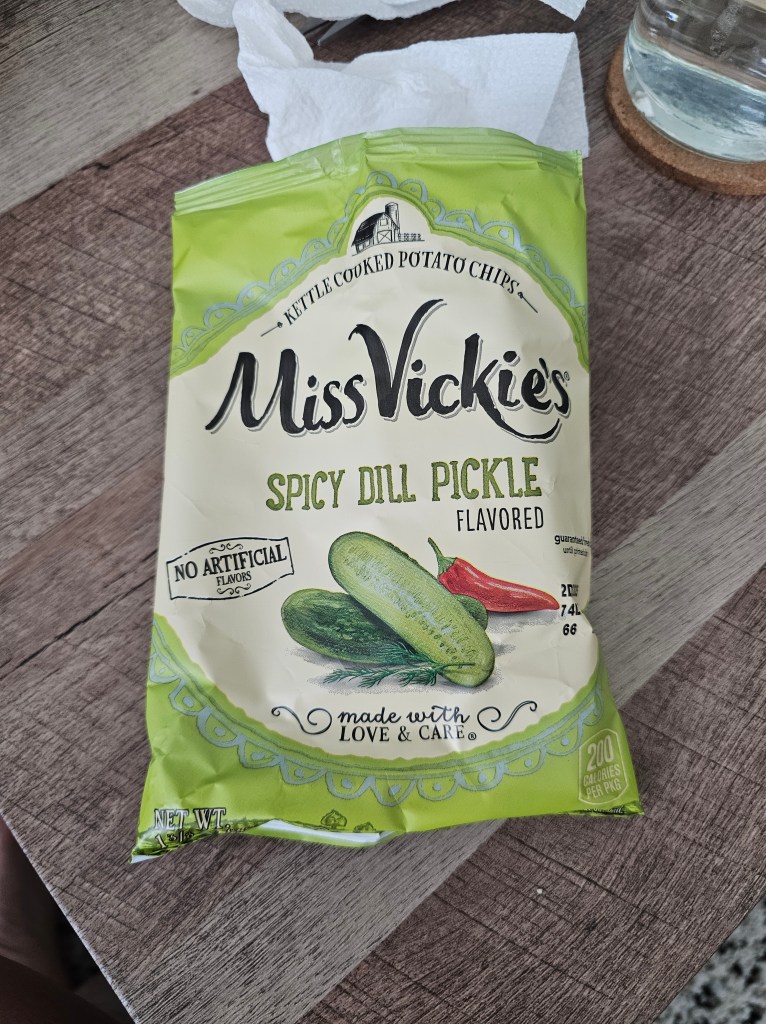 A photo of Miss Vickie's Spicy Dill Pickle chips.